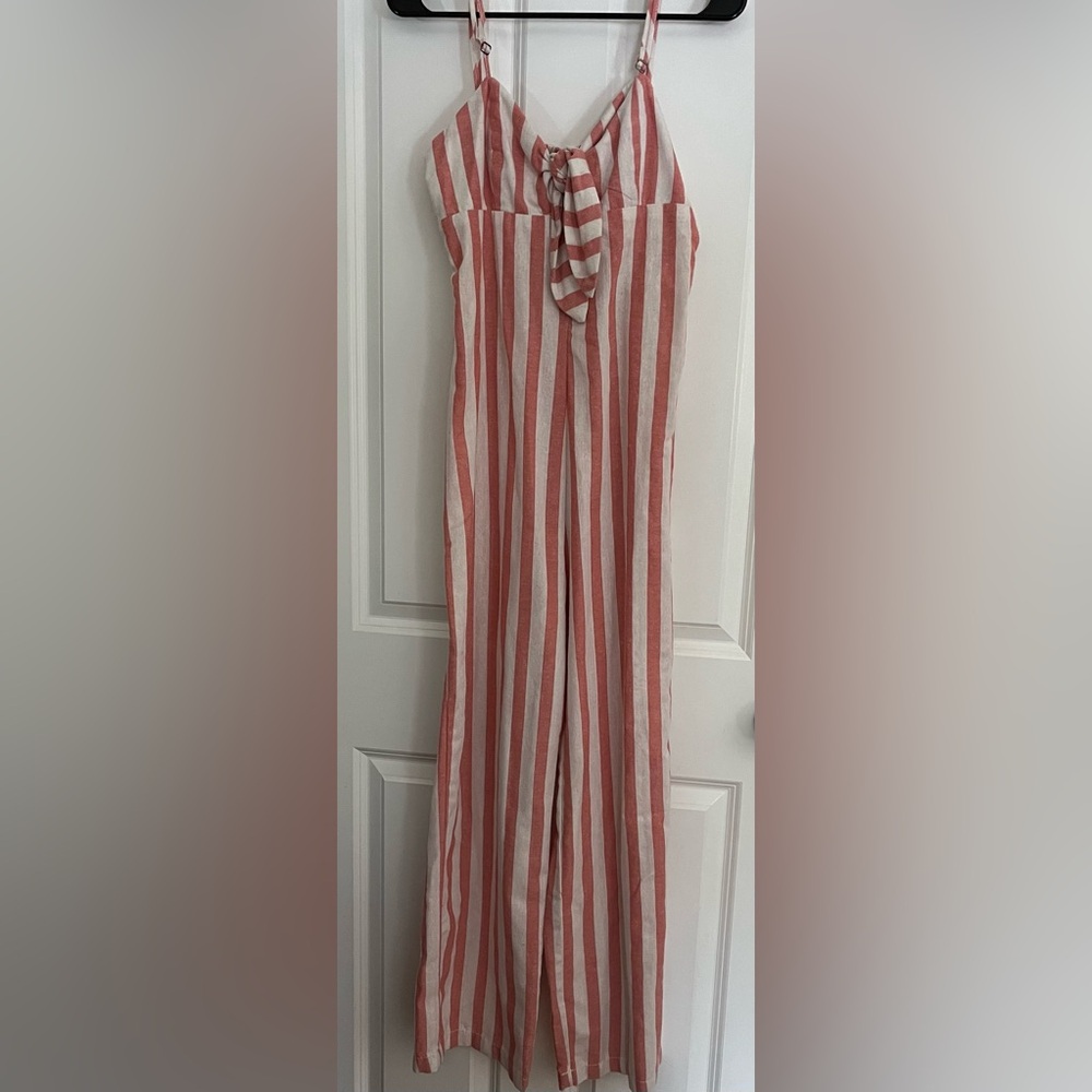 NWT Coral and White Striped Jumpsuit
